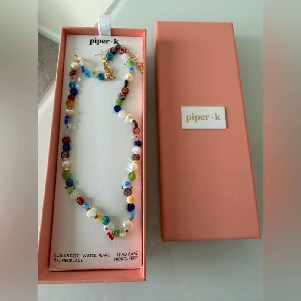 Viral Paper K Colorful Millefiori Glass & Pearl Necklace